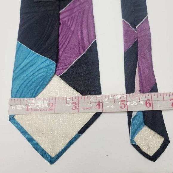 Vintage Pierre Balmain Couture Silk Electric Blue Black Geometric Necktie Funky - Picture 7 of 8